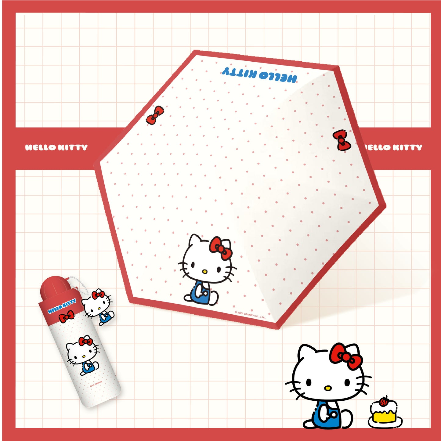 Hello Kitty Tri-fold automatic umbrella with Character umbrella handle