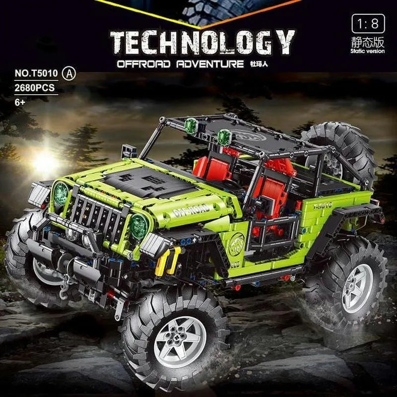 Off-road Jeep Wrangler 4x4 Toy Car Model Building Kit, All Terrain Off Roader Suv Set, Building Blocks And Engineering Toy