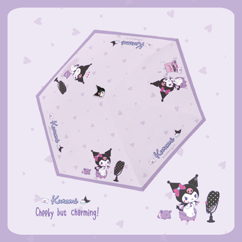 Kuromi Tri-fold automatic umbrella with Character umbrella handle