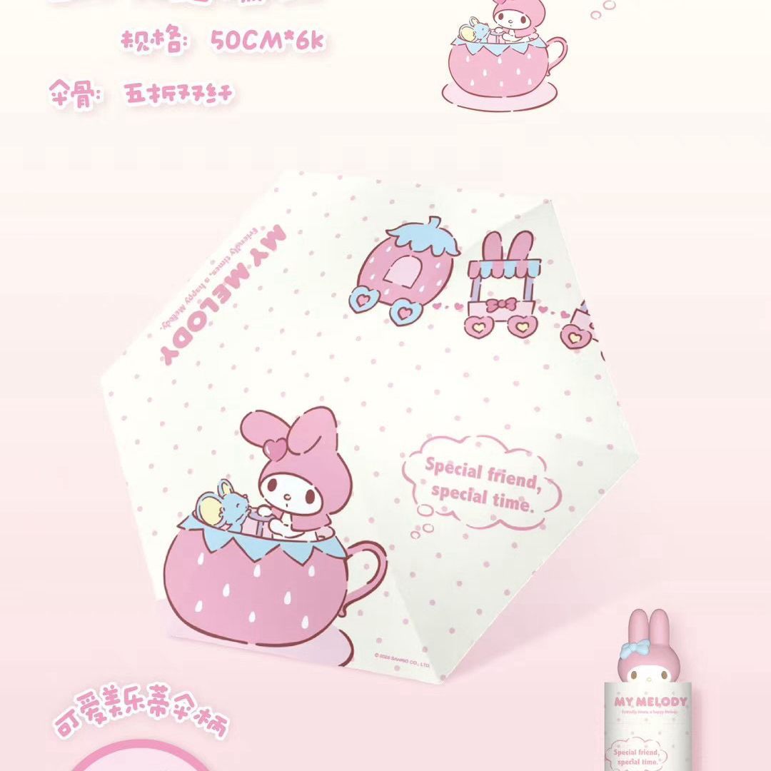 My Melody Tri-fold automatic umbrella with Character umbrella handle