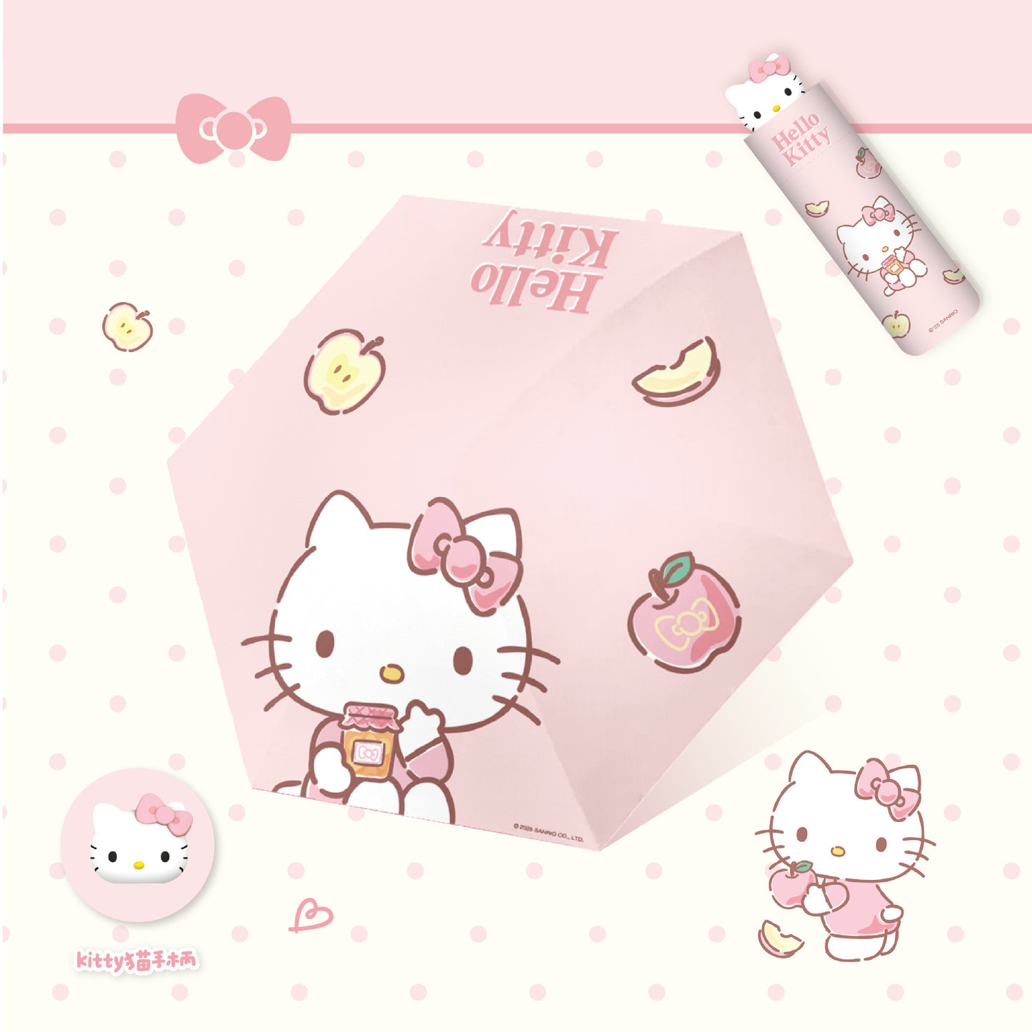 Hello Kitty Tri-fold automatic umbrella with Character umbrella handle