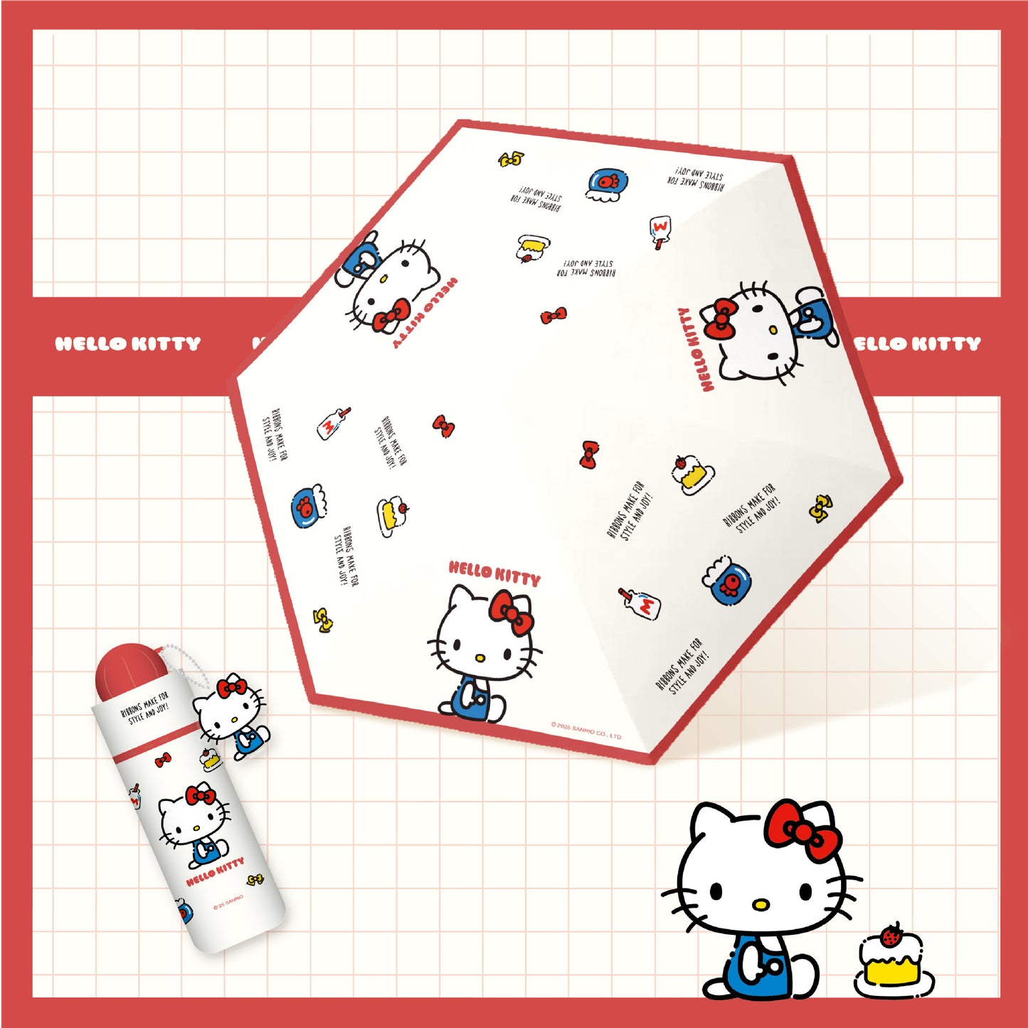 Hello Kitty Tri-fold automatic umbrella with Character umbrella handle