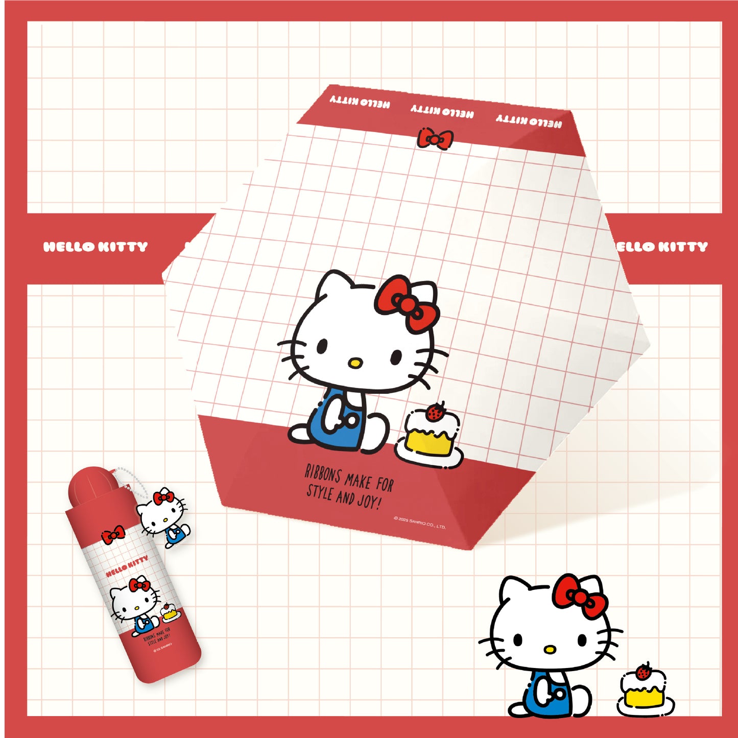 Hello Kitty Tri-fold automatic umbrella with Character umbrella handle