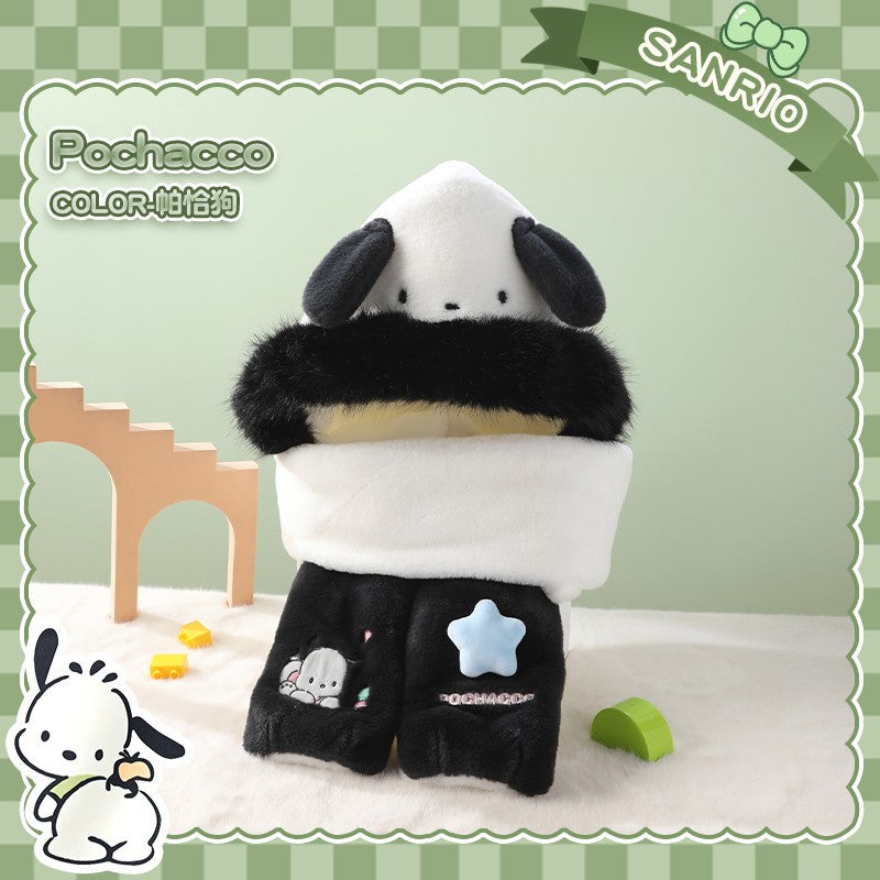 Pochacco - Plush hat, gloves and scarf 3in1